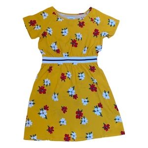 Old Navy Gold Mixed Print Dress Floral Stripes Short Sleeves Girl Size 8